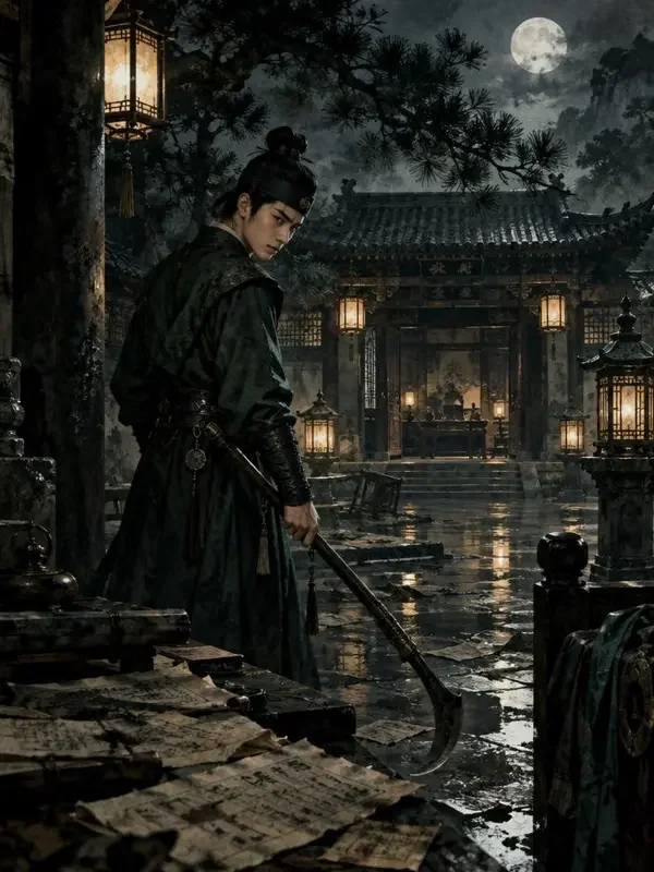 《夜巡草剪录》封面：深夜里提灯的衙役与散落旧档