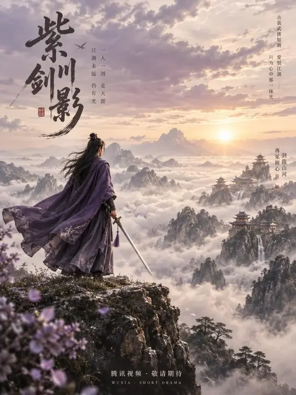 《剑上刻的姓名》封面：崖边晨雾中倚着峭壁的一柄松绿色剑鞘长剑